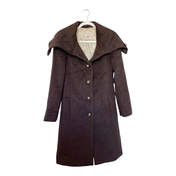 MaxMara Max and Co. Classics Cowl Collar Coat Alpaca/Wool Brown Retro Sz 6 - Picture 4 of 11
